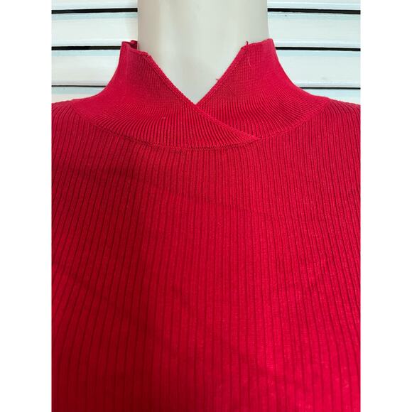 Coldwater Creek split neck silk blend turtleneck M Excellent Fall Red Soft ribbe - Picture 5 of 5